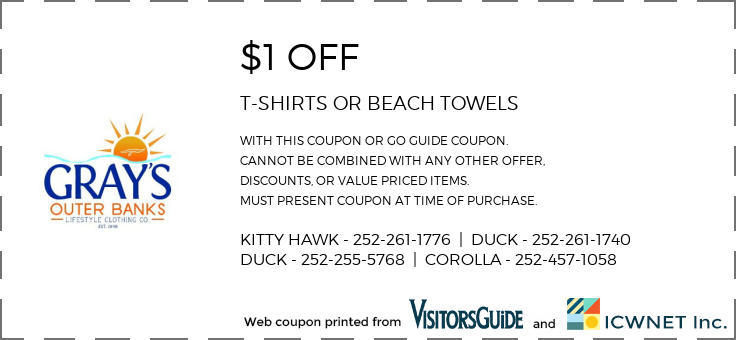 $1 OFF T-SHIRTS OR BEACH TOWELS