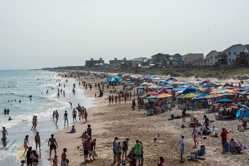 A busy Summer beach weekend next to Bogue Inlet Fishing Pier